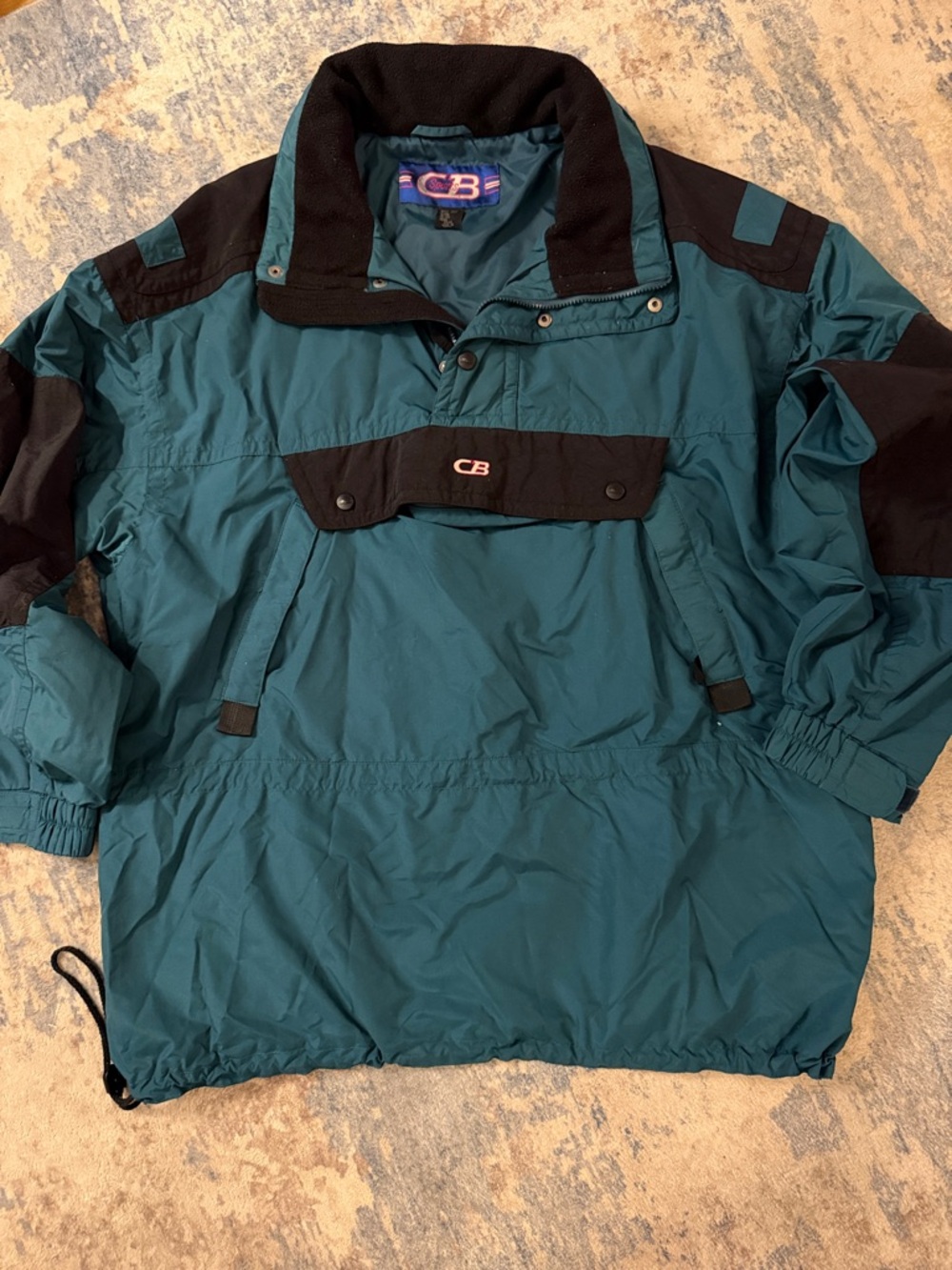 Vintage CB Sports Anorak Jacket XXXL Green Black Pullover Hooded - Picture 3 of 12